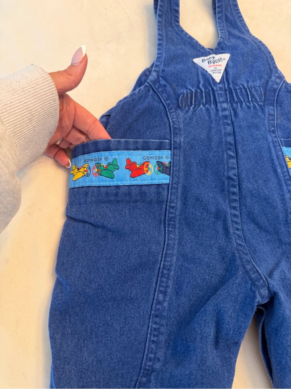 Vintage! OshKosh B’Gosh Denim Baby Overalls with Airplane Trim, sz 6-9months - Picture 10 of 12
